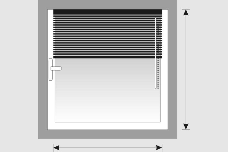 Ilustrace okna s žaluziemi a rozměry