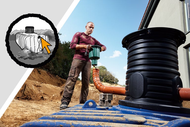 Instalace systému vsakování dešťové vody s mužem a příslušenstvím