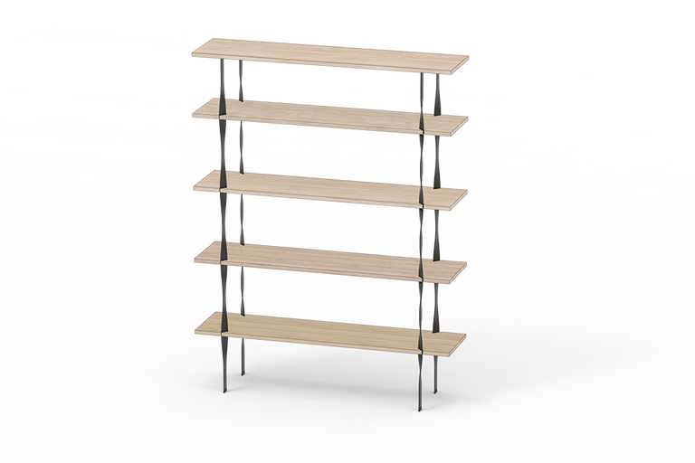 Regál s pěti policemi a kovovým rámem