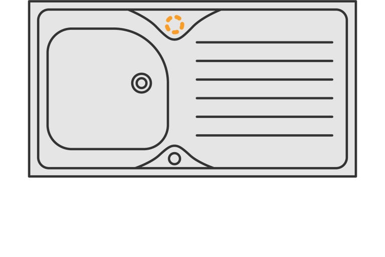 Pohled shora na dřez s odkapávací plochou