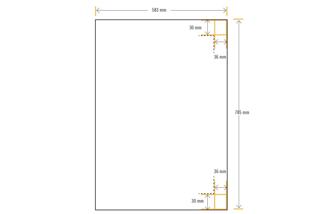 Technický výkres s rozměry: šířka 583 mm a výška 785 mm