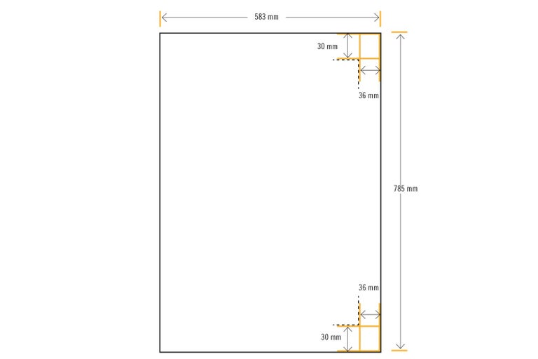 Technický výkres s rozměry: šířka 583 mm a výška 785 mm