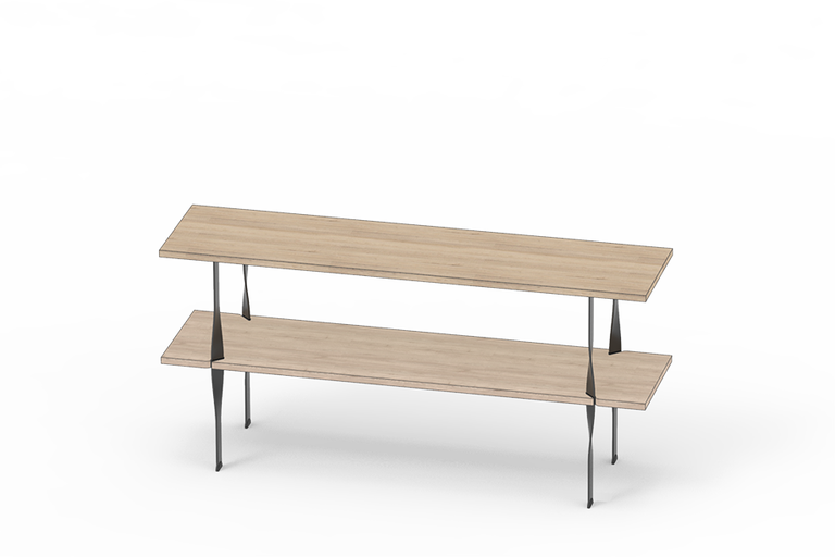 Konzole se dvěma policemi a kovovým rámem