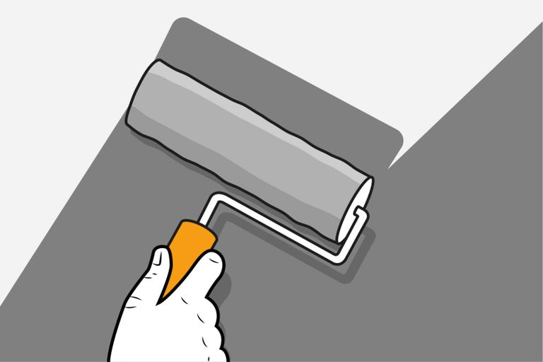 Ilustrace ruky malující válečkem