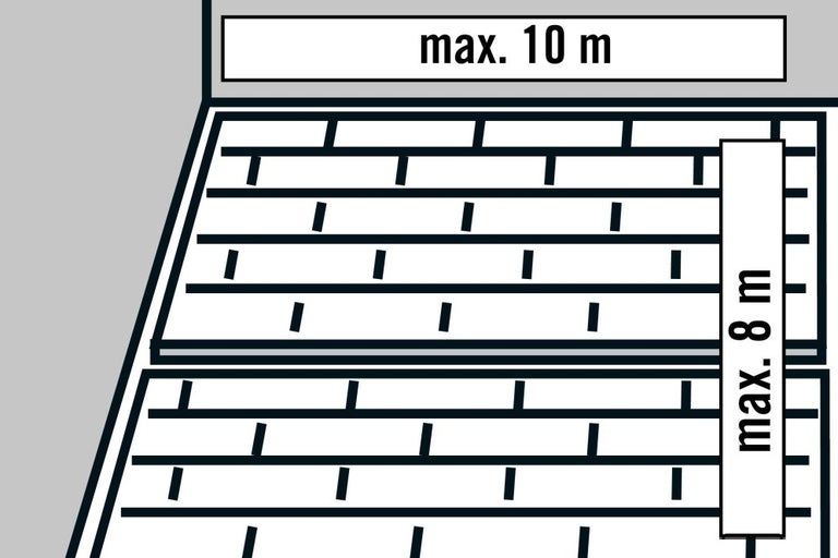 Symbolický obrázek znázorňující maximální délku deset metrů a maximální šířku osm metrů