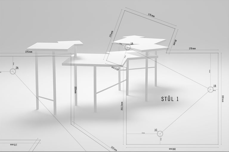 Ilustrace psacího stolu s rozměry