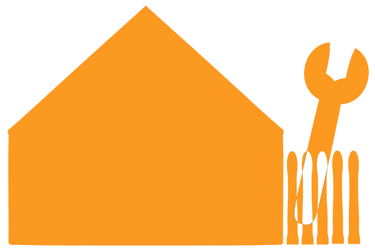 Symbol pro řemeslné služby s domem, plotem a klíčem.