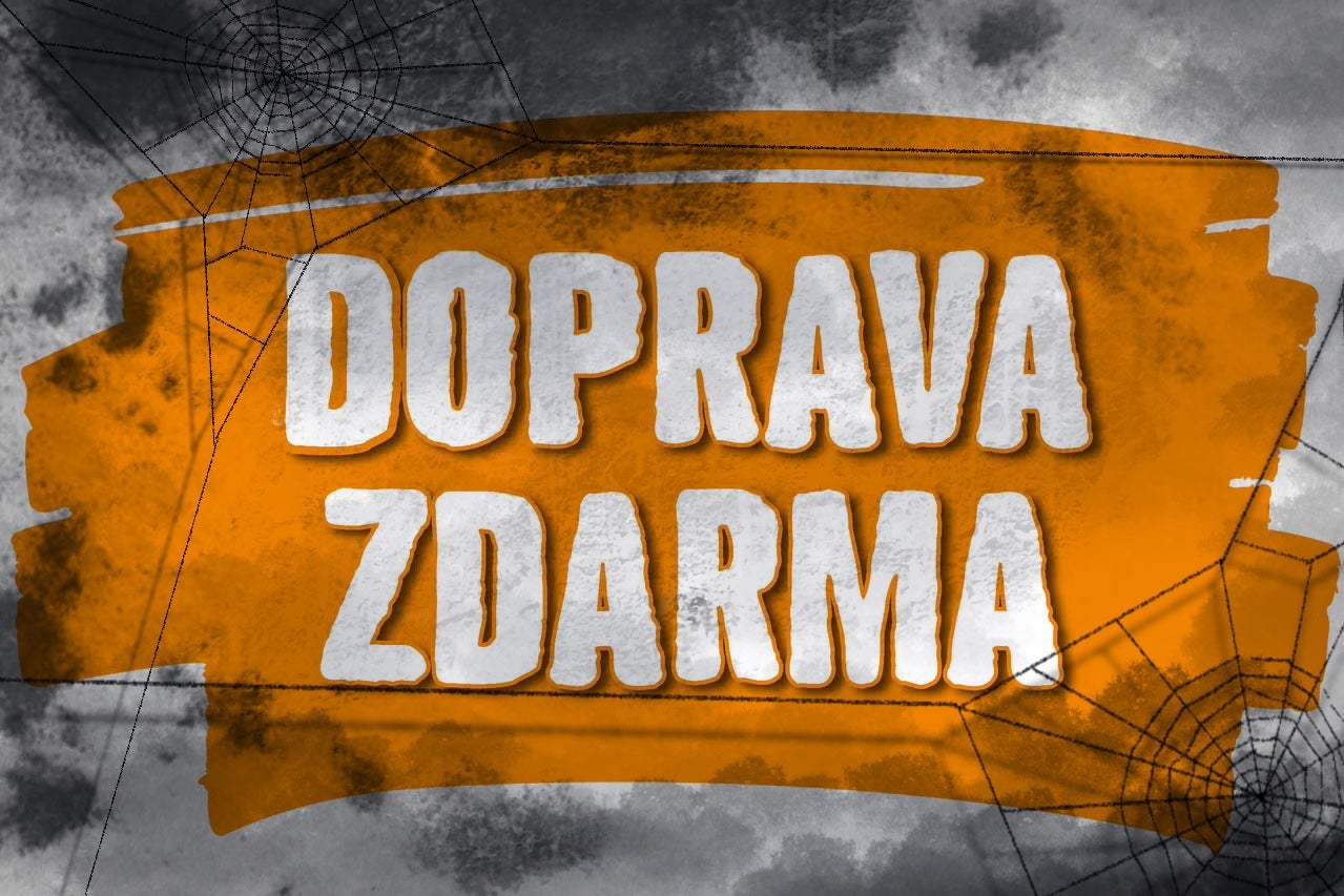Grafika s textem doprava zdarma s motivem pavučin jako halloweenská akce