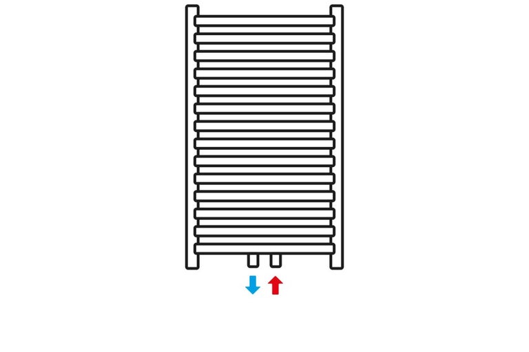 Schéma radiátoru na ručníky s bočním připojením