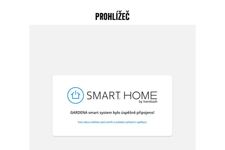 Oznámení Hornbach Smart Home: Systém Gardena Smart byl úspěšně připojen.