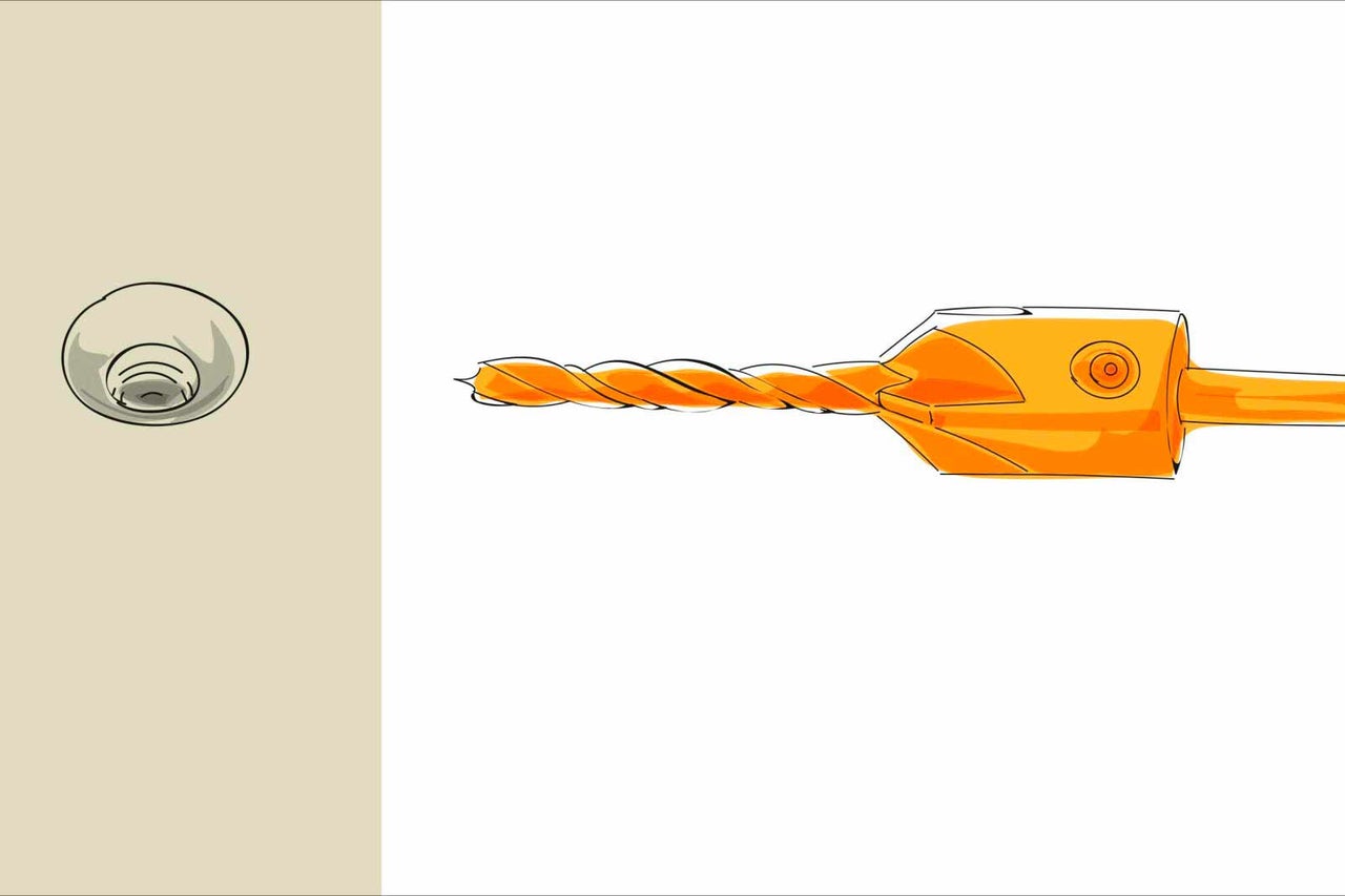 Ilustrace vrtáku vedle zápustného šroubu