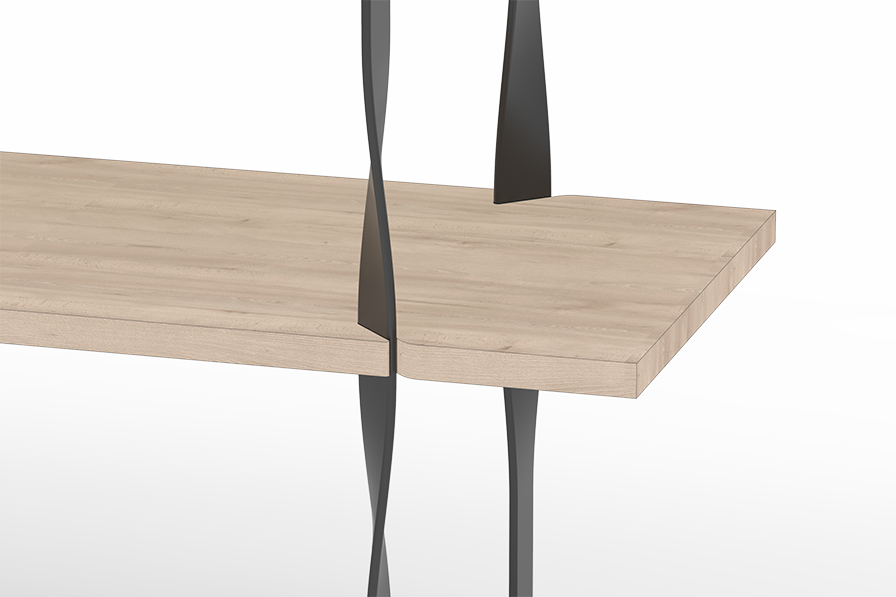 Detailní pohled na stolové desky s kroucenými nohami stolu