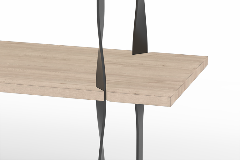 Detailní pohled na stolové desky s kroucenými nohami stolu