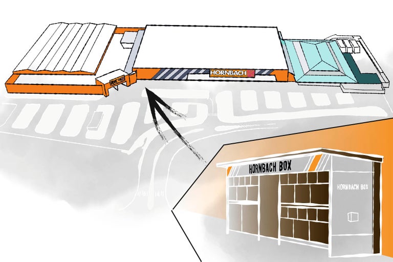 Ilustrace obchodu Hornbach s boxem Hornbach