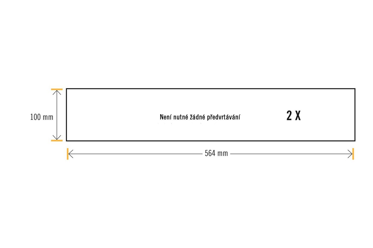 Technický výkres s rozměry 100 mm a 564 mm, není nutné žádné předvrtávání, 2 kusy