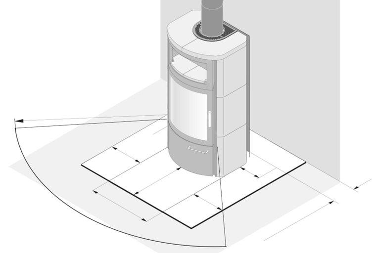 Obrázek krbových kamen s rozměry