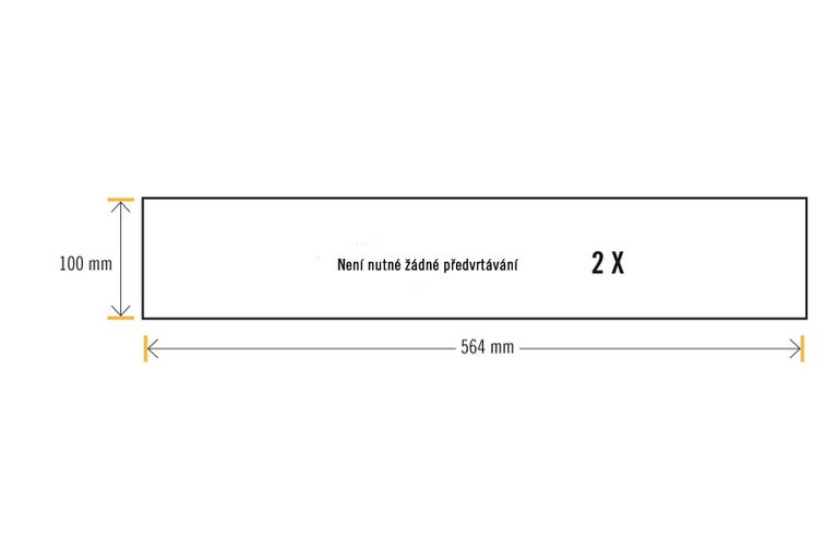Obrázek desky o rozměrech 100 mm x 564 mm, kterou není nutné předvrtávat