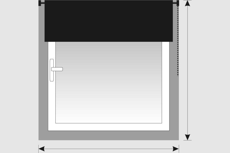 Okno s roletou pro ilustraci rozměrů