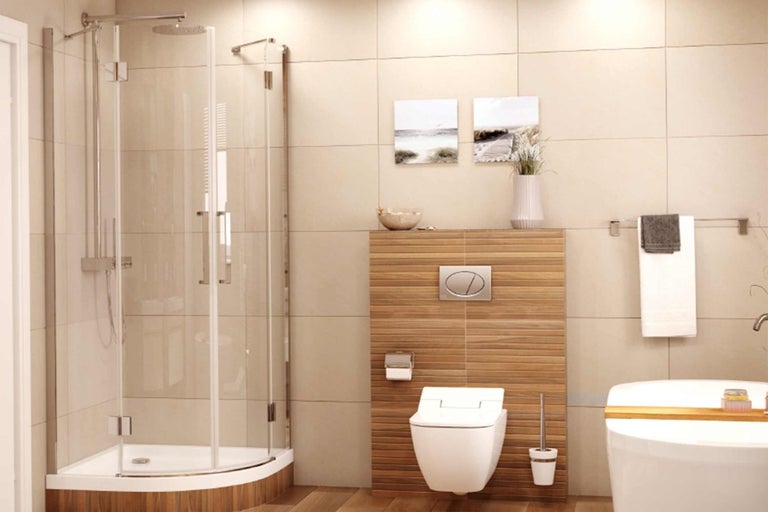 Koupelna se sprchou, toaletou a vanou