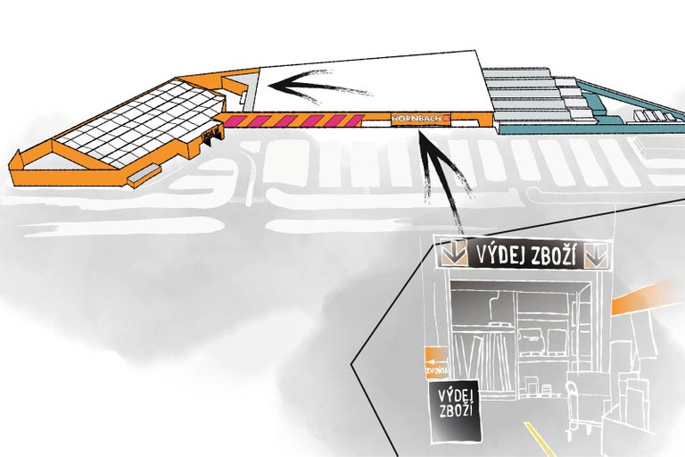 Ilustrace hobbymarketu Hornbach s výdejem zboží