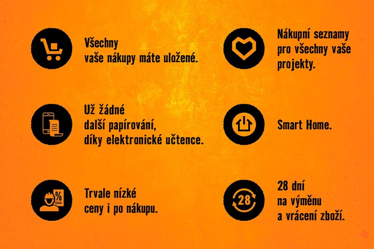 Všechny vaše nákupy máte uložené. Nákupní seznamy pro všechny vaše projekty. Už žádné další papírování, díky elektronické účtence. Chytrá domácnost. Trvale nízké ceny i po nákupu. 28 dní na výměnu a vrácení zboží.