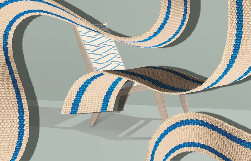 Židle z dřeva a textilní pásky