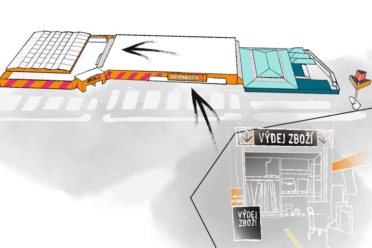 Ilustrace hobbymarketu Hornbach s výdejním místem