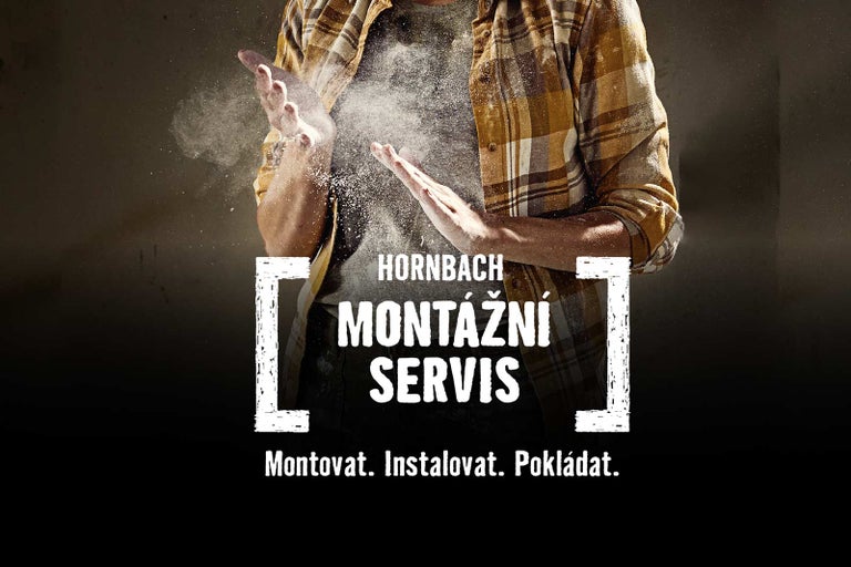 Muž s prachem v rukou představuje montážní servis Hornbach