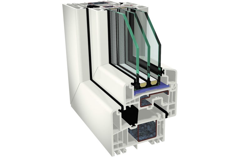 Průřez plastovým oknem s vícevrstvým zasklením