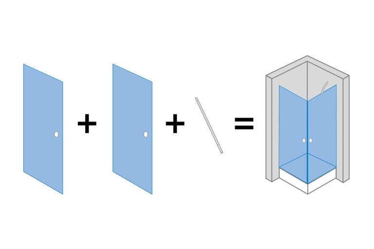 Konfigurace sprchových dveří se dvěma dveřmi a stabilizační tyčí