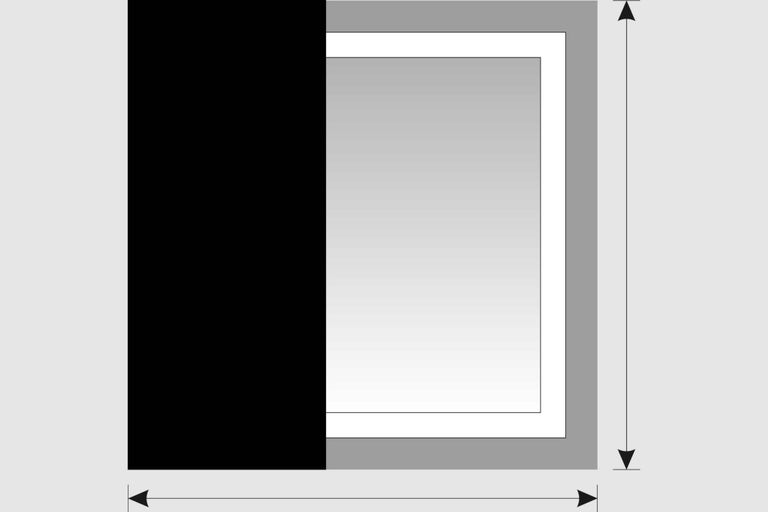 Ilustrace posuvného dveřního systému s rozměry