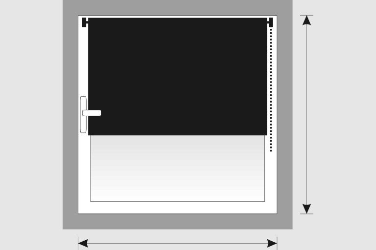 Ilustrace okna se zatemňovací roletou pro určení velikosti.