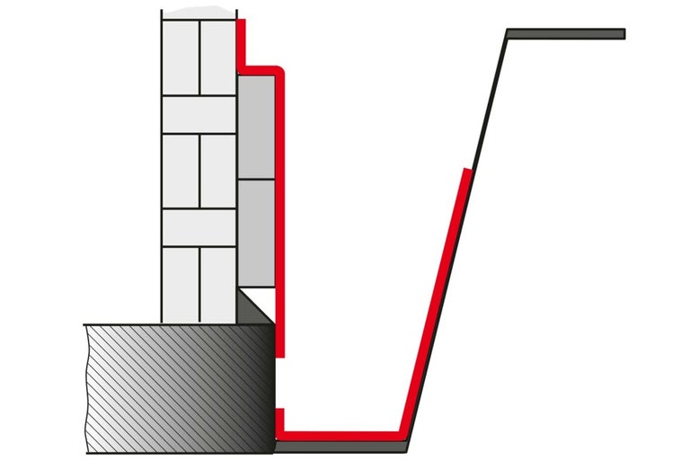 Schematické znázornění těsnění budovy na stěně