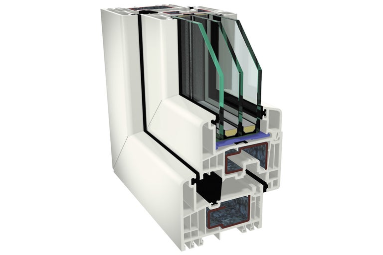 Profil okna v řezu s trojitým zasklením
