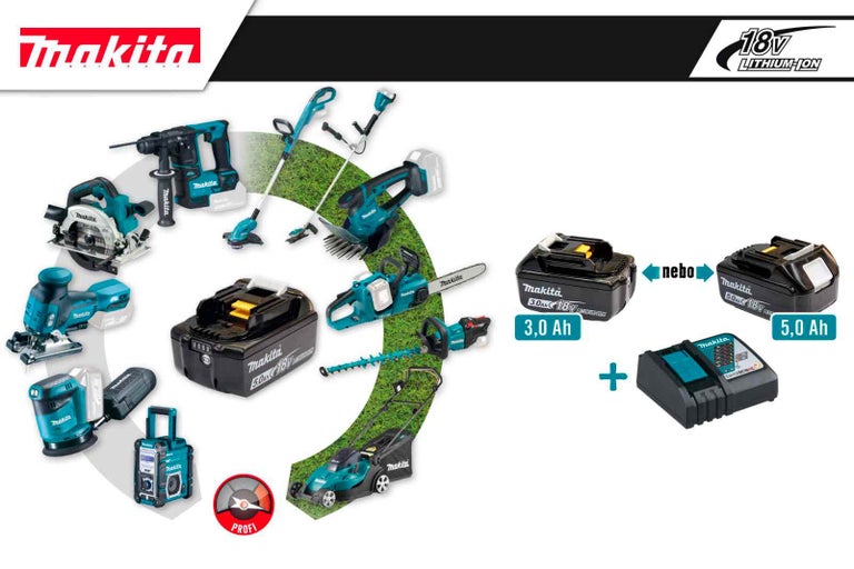 Zahradní nářadí a nářadí Makita s baterií a nabíječkou