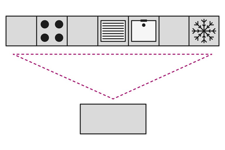 Kuchyňská linka s varnou deskou, dřezem a lednicí