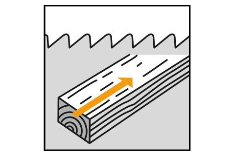 Ilustrace dřevěného trámu řezaného pilou.