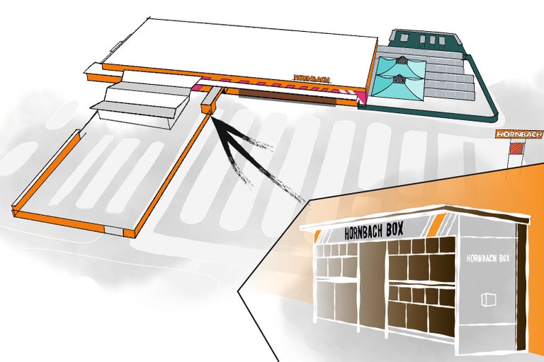 Ilustrace pobočky Hornbach s boxem Hornbach