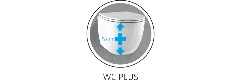 Závěsné hluboké splachovací WC s nastavením výšky o 5 centimetrů.