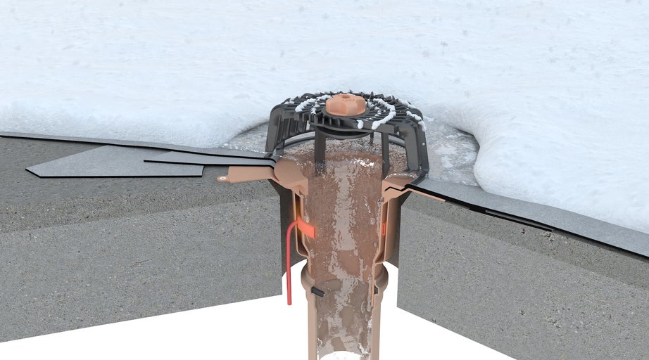 Střešní vpusť s vodou a sněhem