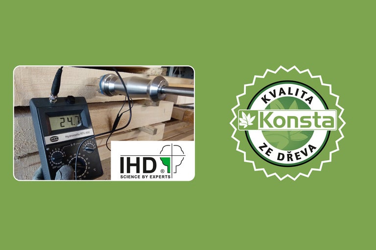 Měřič vlhkosti na dřevě a pečeť kvality Konsta