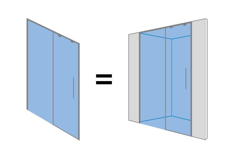 Zobrazení sprchové stěny před a po instalaci.