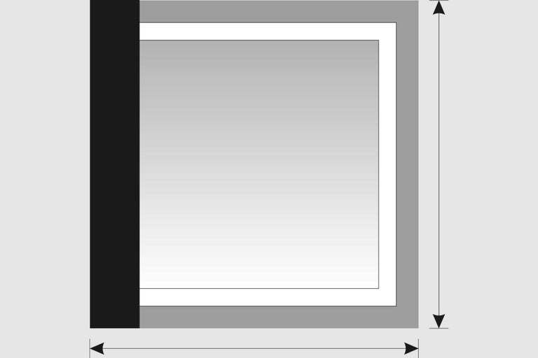 Detail tenké zrcadlové skříňky s rozměry