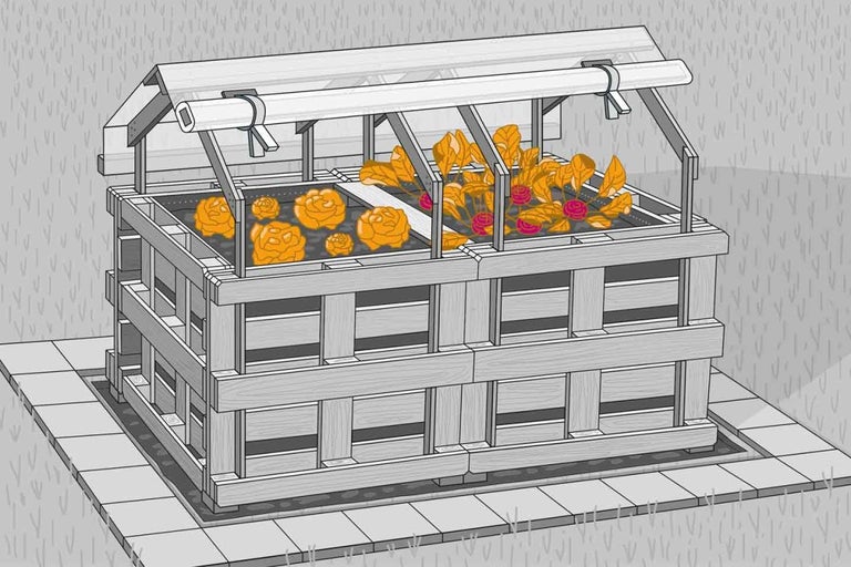 Zvýšený záhon s dřevěným pařeništěm a rostlinami