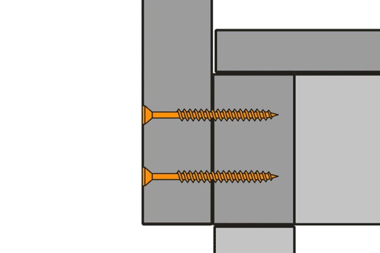 Ilustrace dřevěného spoje se dvěma šrouby