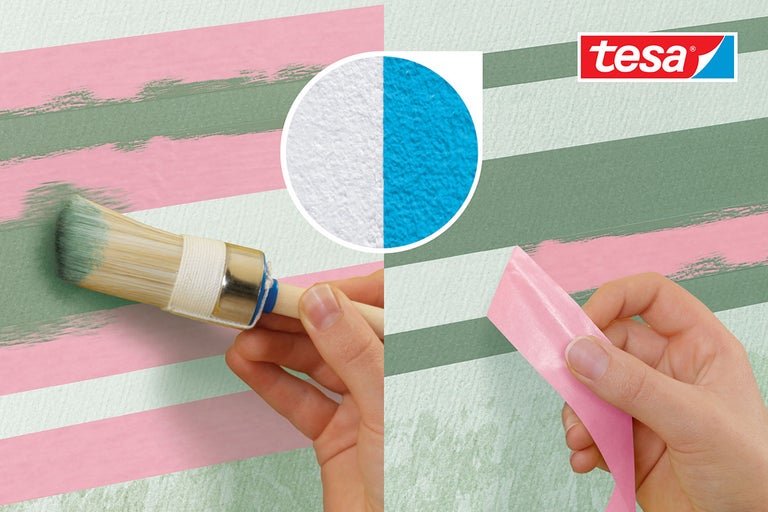 Dekorace stěn s maskovací páskou a barvou, logo Tesa