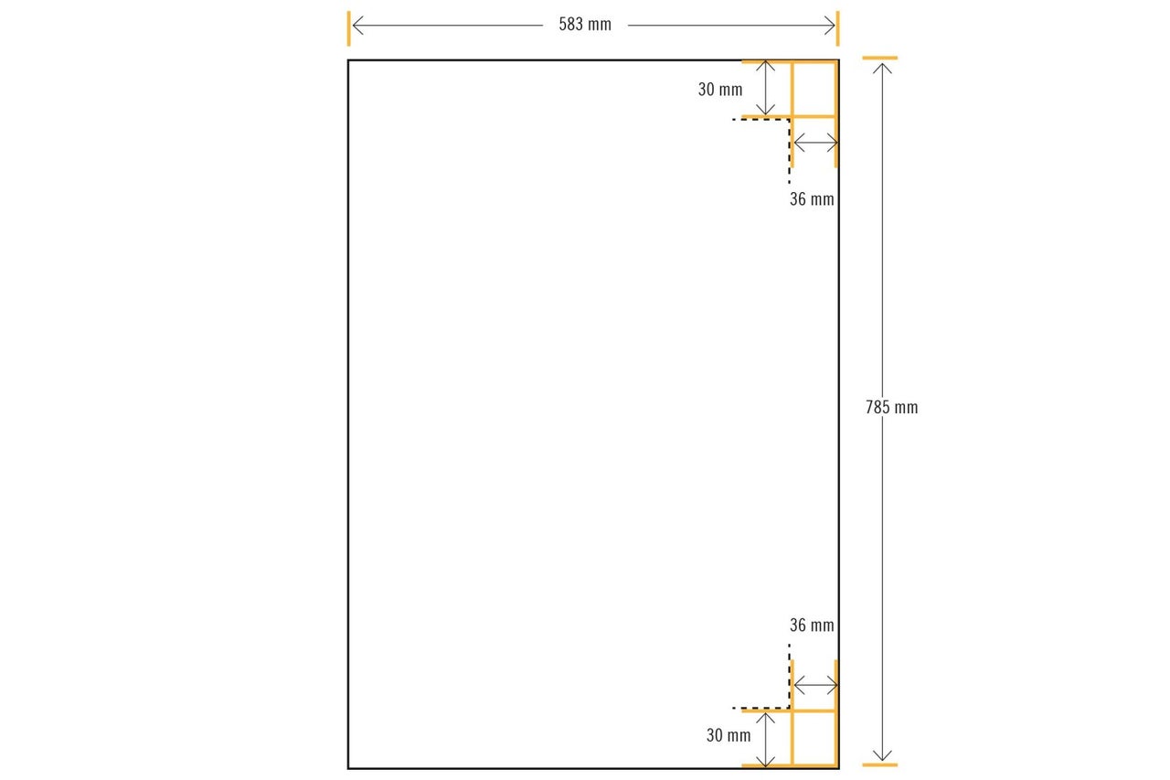 Technický výkres s rozměry: šířka 583 mm a výška 785 mm