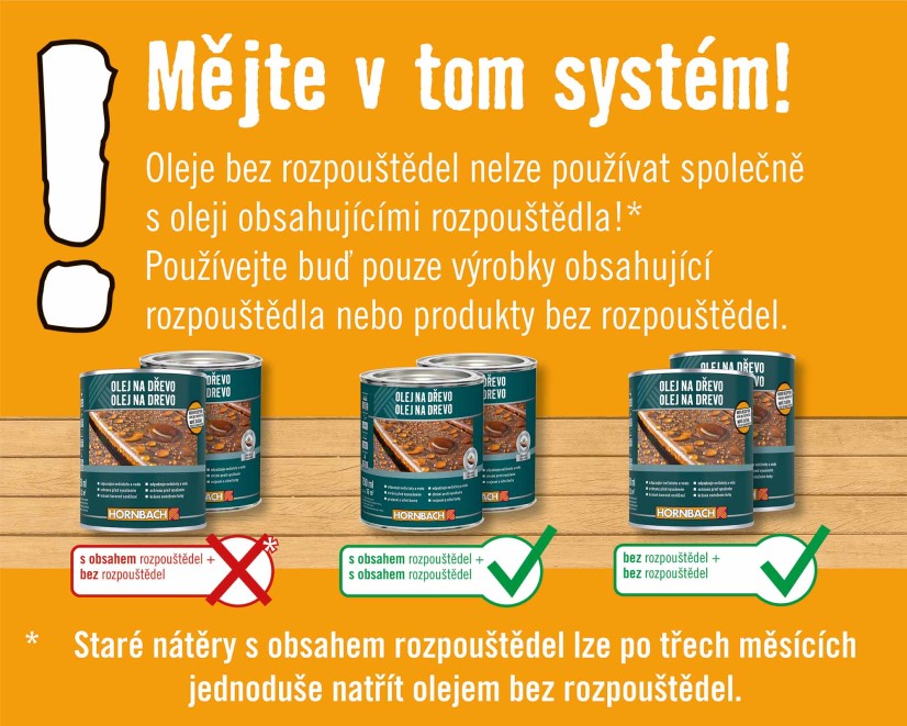 Informace o použití olejů na dřevo s obsahem rozpouštědel a bez rozpouštědel.