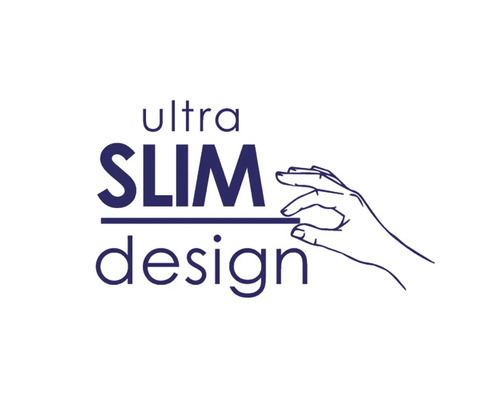 Nápis Ultra Slim Design se stylizovanou rukou