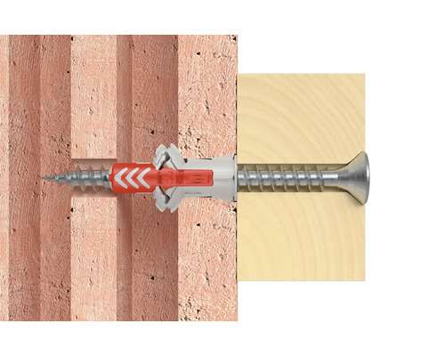 Univerzální hmoždinka se šroubem v kameni a dřevě